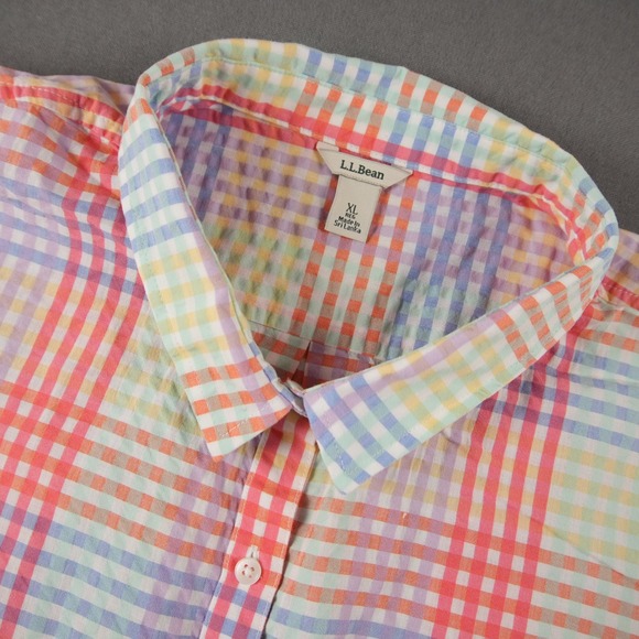 L.L. Bean Other - L.L. Bean Seersucker Rainbow Plaid 1/2 Button Shirt Womens XL Short Sleeve